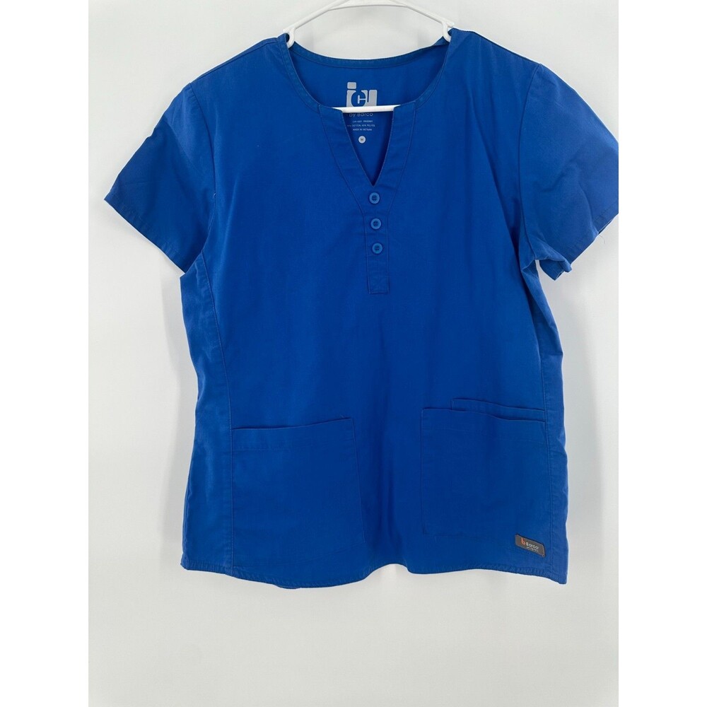 ICU by Barco Royal Blue Henley Scrub Top Women's Size Medium 3-Button V-Neck